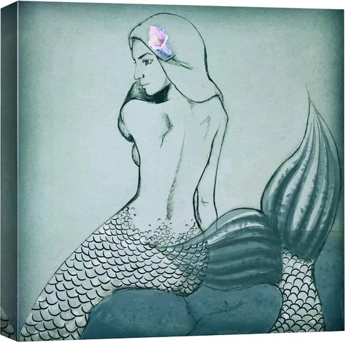 Vista 22 de wall26 Lienzo impreso para pared, diseño de sirena que nada bajo el sol verde azulado, fantasía y ciencia ficción, ilustraciones del océano, arte