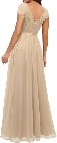 Vista 2 de Daisyaner - Vestido largo formal de encaje floral para mujer elegante vestido con cuello en V para invitadas de boda