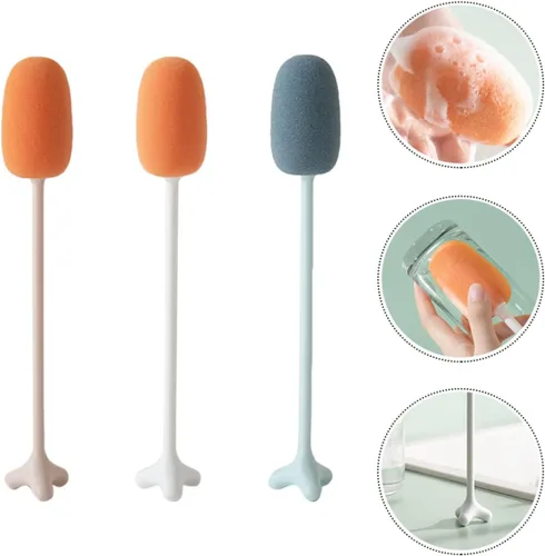 Vista 7 de BESTonZON Cepillo para botella de agua, cepillo de limpieza de esponja, cepillo limpiador de botellas, cepillo limpiador de tazas, cepillo de mango