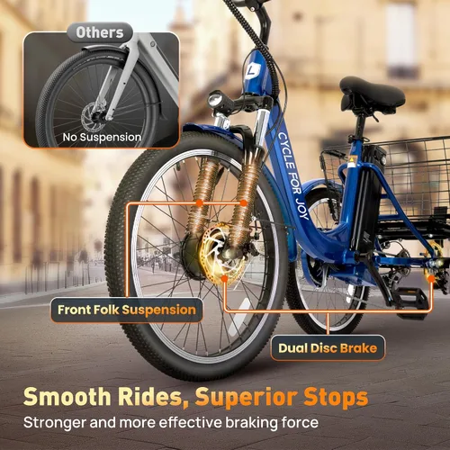 Vista 7 de Triciclo eléctrico de 24 pulgadas, triciclo eléctrico para adultos, 350 W (pico 500 W), 7 velocidades, 3 ruedas, bicicletas eléctricas con batería