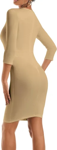 Vista 3 de vunahzma Vestidos de iglesia para mujer, manga 34, entallado, con volantes, vintage, vestido de tubo para el trabajo