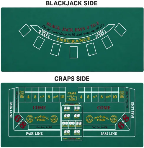Vista 2 de CHH 72 x 36 pulgadas Reversible Craps and Blackjack Mesa Layout, 2-en-1 Casino Game Layout con Blackjack en un lado y Craps en el otro