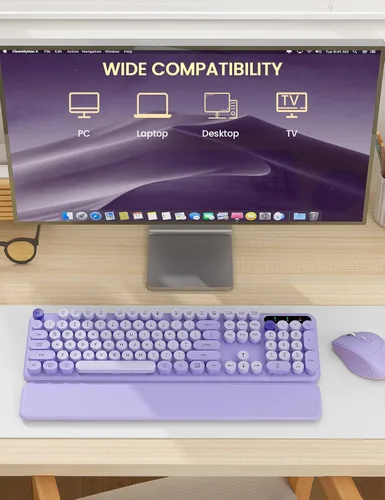 Vista 8 de Combo de teclado y mouse inalámbricos, bonita máquina de escribir Púrpura olvidado