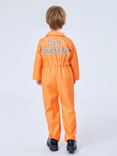 Vista 6 de Springcmy Disfraz de prisionero naranja para adultos, disfraz de cárcel, juego de rol, cosplay, Halloween, prisionero