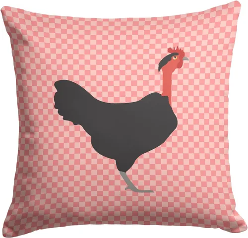 Vista 124 de Caroline's Treasures BB8163PW1414 Beltsville - Almohada decorativa de tela a cuadros pequeños, color blanco, pavo y gallina azul, lavable a máquina