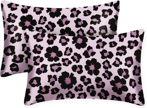 Vista 9 de EXQ Home - Funda de almohada de satén para cuidar el cabello y la piel, tamaño estándar, de seda con estampado negro, juego de 2 fundas con cierre