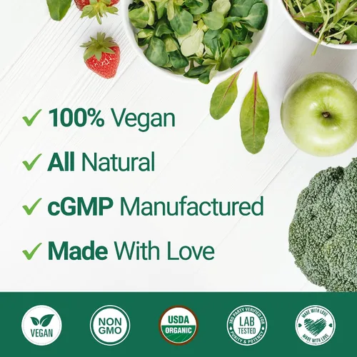 Vista 7 de SUPER GREENS Veggie Greens Superfood en polvo con 20 ingredientes orgánicos: espirulina, chlorella, cebada y otros, además de frutas orgánicas