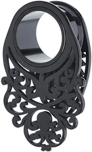 Vista 3 de Piercing dilatador de acero quirúrgico 316L, color dorado, plateado y negro