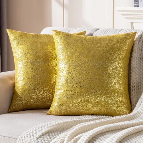 Vista 22 de JELLYMONI Juego de 2 fundas de almohada decorativas brillantes, fundas de almohadas decorativas con purpurina dorada de 16 x 16 pulgadas para sala