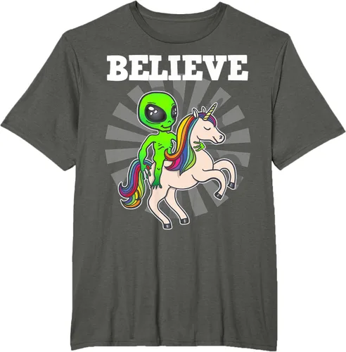 Vista 6 de Believe Space Alien Riding Unicorn - Camiseta de regalo divertida, Negro, S