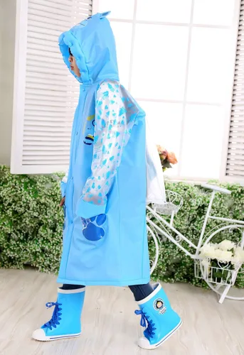 Vista 3 de Abrigo de lluvia para niños y niñas, poncho de lluvia reutilizable, para escuela, con posición, plegable, ropa impermeable