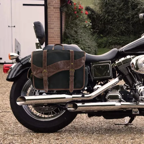 Vista 9 de NICECNC Bolsas de sillín para motocicleta, alforjas vintage de lona encerada en aceite, bolsas laterales de gran capacidad compatibles con Harley
