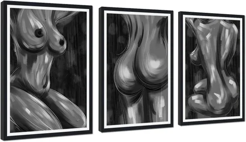 Vista 113 de Novatique 3 piezas de arte de pared sexy en blanco y negro para parejas desnudas, decoración de pared abstracta de amor para mujeres y hombres, arte