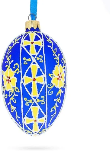 Vista 5 de Adorno de huevo de cristal con diseño floral amarillo de 4 pulgadas