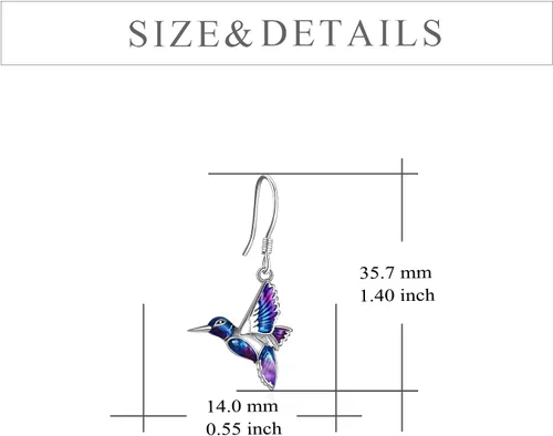 Vista 4 de YFN Aretes de colibrí, diseño de pájaro, plata de ley 925, regalos de joyería para mujer