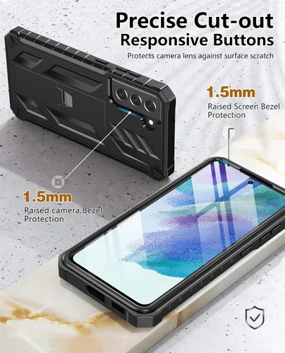 Vista 8 de Funda protectora para Samsung Galaxy S21-FE: Cubierta de protección completa a prueba de caídas de grado militar de doble capa con soporte Carcasa
