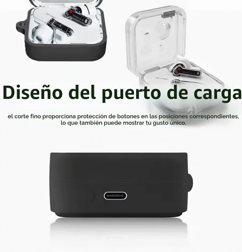 Vista 5 de Miimall Funda compatible con Nothing Ear 2, funda protectora de silicona con llavero antipérdida (negro)
