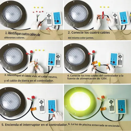Vista 8 de Luz de piscina LED RGB de 10 pulgadas para piscinas enterradas 54W Color Changing Pool Light with 50FT Cord, APP and Remote Control for Easy Pool