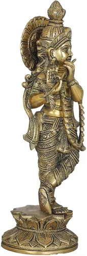 Vista 2 de Exotic India Krishna The Divine Flutist - Estatua de latón