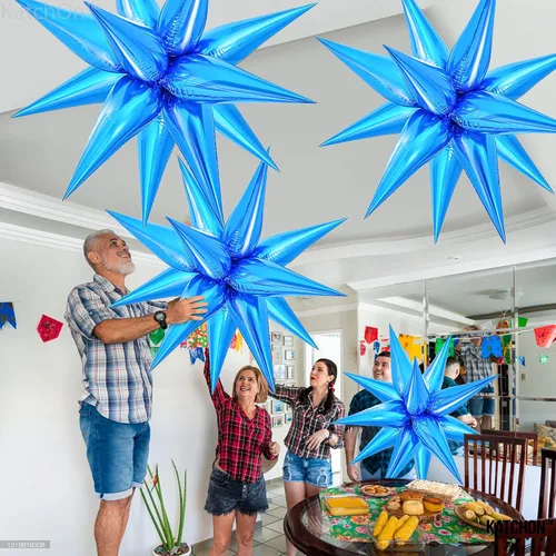 Vista 9 de Globos metálicos de papel de aluminio con forma de cono de estrella en explosión, azul, extragrandes, 26 pulgadas, para decoración de fiestas 2022