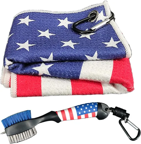 Vista 8 de Cepillo de palo de golf y toallas de golf con bandera americana, kit de limpieza de ranuras de golf, herramienta de limpieza de accesorios de golf