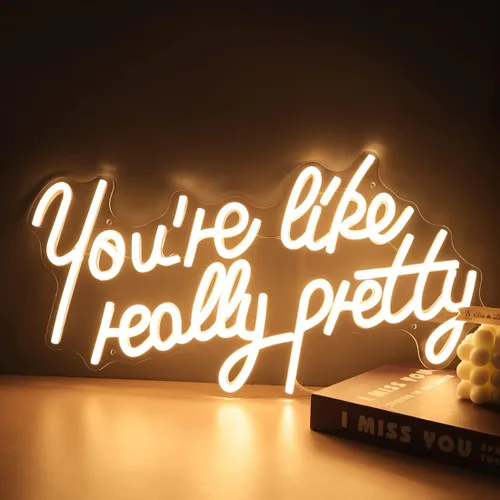 Vista 2 de Planzo Letrero de neón con texto en inglés "You're Like Really Pretty - Letrero de neón para dormitorio, boda, compromiso, despedida de soltera