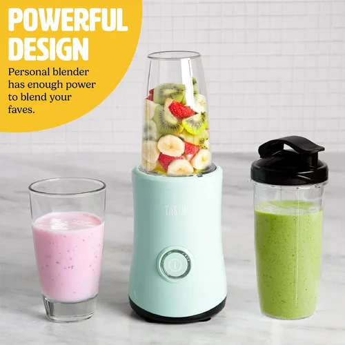 Vista 2 de Tasty Licuadora personal con taza, potente motor de mezcla de 350 W, juego de 9 piezas con 4 tazas y tapa de viaje, compacta y portátil, aguamarina