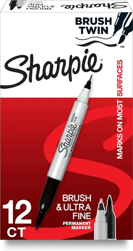 Vista 7 de Sharpie Brush Twin Marcadores permanentes con punta de pincel y marcador de punta ultrafina, surtido de 12