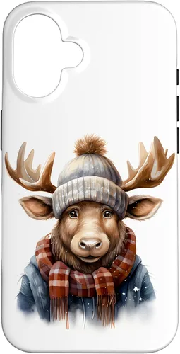 Vista 32 de Cute Moose with Winter Hat & Scarf Case for iPhone 17
