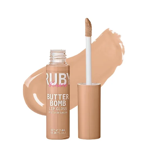 Vista 18 de Ruby Kisses Brillo de labios Butter Bomb Gloss, brillo de labios no pegajoso, vitamina E, tono natural desnudo, maquillaje de labios - 7.8mL