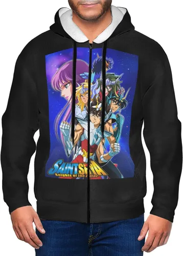 Vista 3 de Mswigs Saint Seiya - Sudadera con capucha y cremallera completa, con cordón, estampado de moda, para hombre