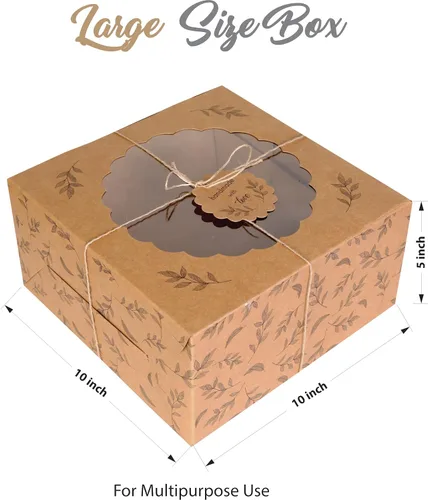 Vista 4 de Cajas de Pastel Kraft con Ventana (10 piezas) - Cajas de Panadería Marrones para Pasteles, Donas, Tartas, Galletas, Cupcakes, Chocolates, Postres
