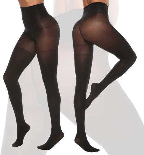 Vista 2 de MANZI 2 Pairs Control Top Tights for Women 70D High Waisted Opaque Tights