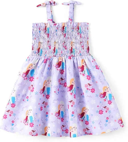 Vista 9 de Disney Vestido de princesa Frozen, Elsa, Minnie Stitch, para niña, con lazo, tirantes fruncidos, traje de verano, para fiesta de cumpleaños, 2-9 años