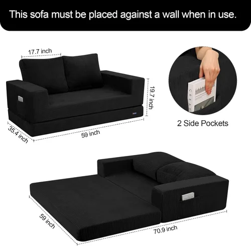 Vista 3 de COMAX Sofá cama futón, sofá cama convertible, sofás plegables sin hueso