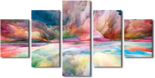 Vista 22 de Pintura en lienzo colorida para sala de estar, 5 paneles, impresiones abstractas sobre lienzo, arte de pared para sala de estar, dormitorio