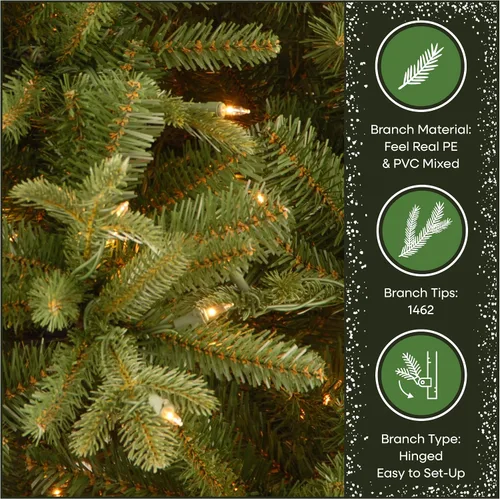 Vista 7 de Árbol de Navidad, abeto de aspecto real, con bisagras, con 1200 luces claras, de National Tree 500 luces transparentes, 1,462 puntas, incluye