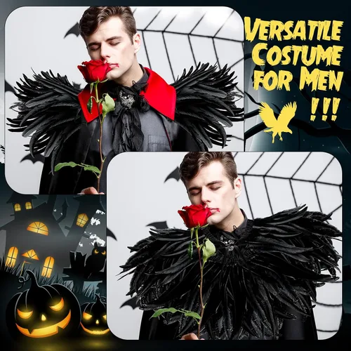 Vista 5 de Hercicy Chal gótico de plumas de cuervo para Halloween, para disfraz, cosplay, Navidad, mascarada, Pascua, carnaval