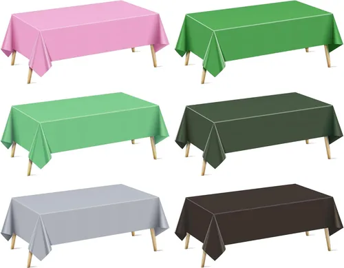 Vista 45 de Mantel rectangular de la serie azul y verde, 4 piezas, 54 x 72 pulgadas, color sólido, impermeable y a prueba de derrames, mantel de plástico