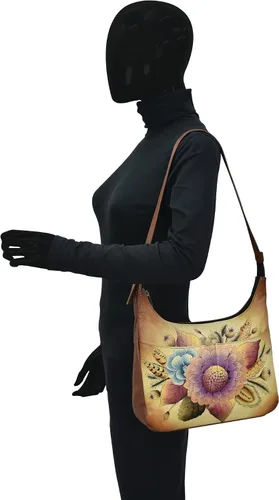 Vista 4 de Anna by Anuschka Bolsa mediana de cuero genuino para mujer, obra de arte original pintada a mano
