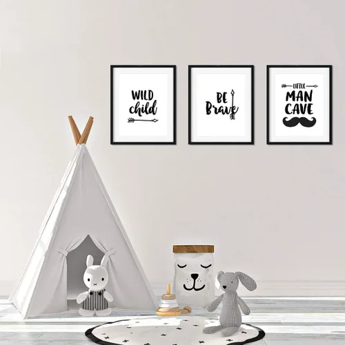 Vista 4 de Andaz Press Póster artístico de pared sin marco para habitación de niños, 8.5 x 11 pulgadas, minimalista escandinavo negro y blanco, Wild Child Be