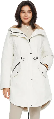 Vista 3 de Orolay Chaqueta de invierno con capucha para mujer, tipo parka, forrada de polar grueso, con bolsillos Beige
