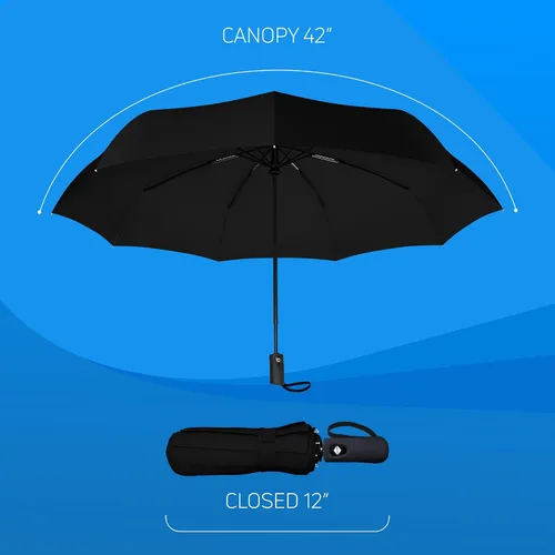 Vista 9 de Paraguas de viaje compacto Rain-Mate - Miniparaguas plegable de bolsillo a prueba de viento - Botón de apertura y cierre automático y dosel