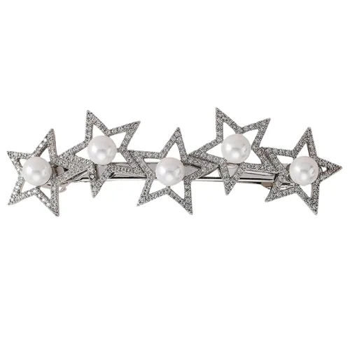 Vista 6 de Pasadores de pelo de perlas, pinzas de cristal para el cabello, diseño francés, para novia, diamantes de imitación, elegante soporte para cola