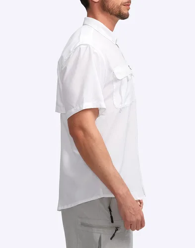 Vista 2 de Pudolla Camisas de pesca para hombre, camisas de trabajo de viaje de manga corta, camisas de verano con botones para hombres UPF50+ con bolsillos