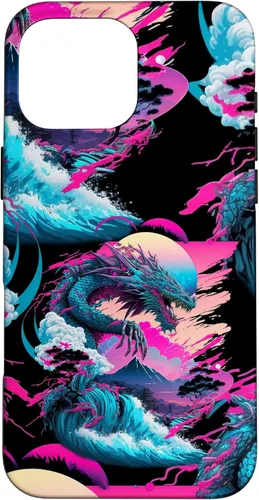 Vista 19 de Dragon Vaporwave Abstract Landscape Moon Tree Waterfall Case for iPhone 17