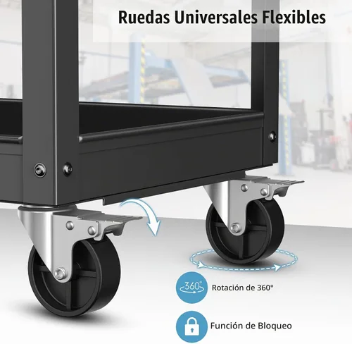 Vista 2 de Goplus Carrito de servicio de 3 capas, carrito Unity resistente con mango plano, 2 ruedas universales bloqueables, capacidad de 400 libras, carrito