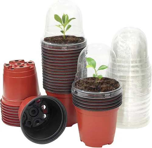 Vista 13 de RooTrimmer - Juego de 60 macetas transparentes para guardería con cúpulas de humedad, macetas de plástico de 4 pulgadas con agujeros de drenaje