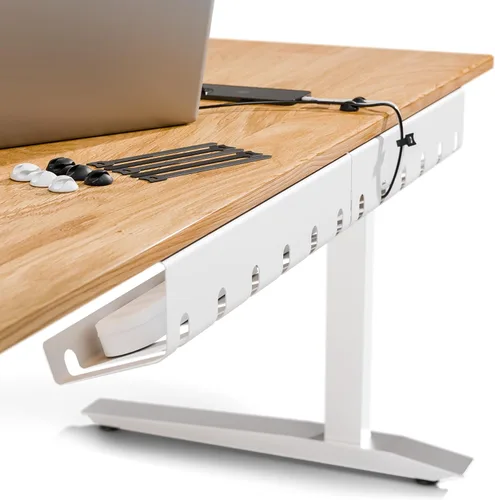 Vista 10 de PAMO Organizador de cables debajo del escritorio para un fácil montaje debajo de la mesa I Juego de 2 – con 10 bridas para cables I Organizador
