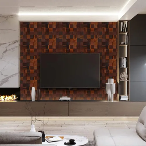 Vista 4 de Alenor Tessera - Paneles de pared de madera áspera 3D marrón, tablones de 5.80 pies cuadrados, juego de paneles de madera natural recuperada, ajuste